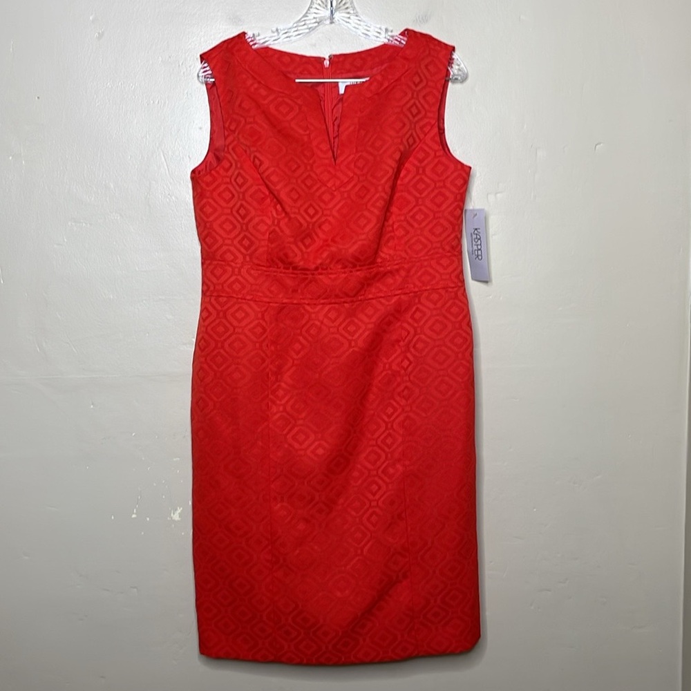 KASPER NEW BEGINNINGS Sheath Dress Tangerine Embossed Fabric Career Wear 12